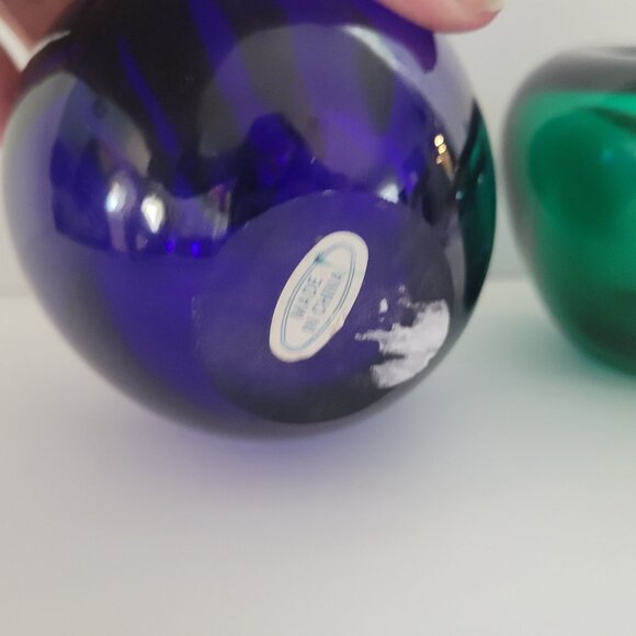 Green & Blue Glass Apple Paperweights Office Accent Handcrafted Glass 3.5" Tall - Picture 9 of 10